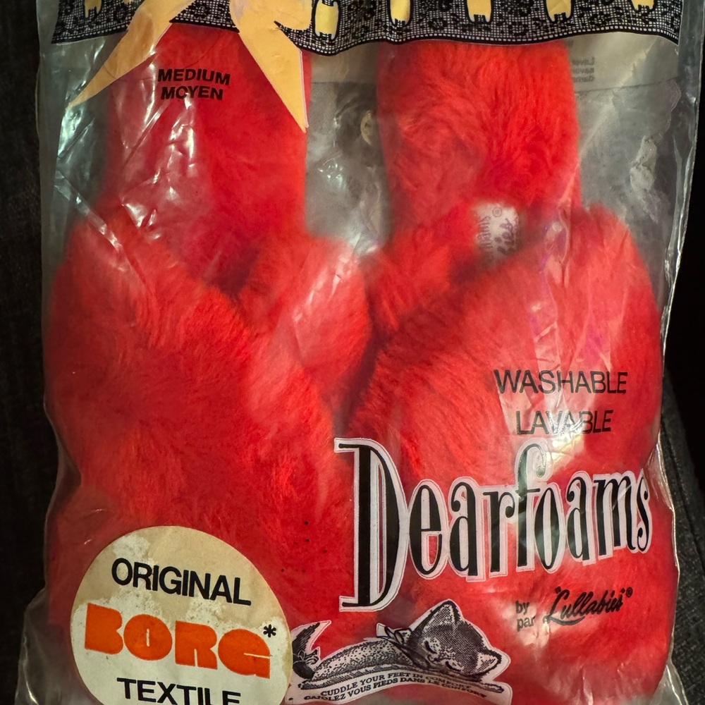 Vintage Dearfoams Red Fuzzy Slippers